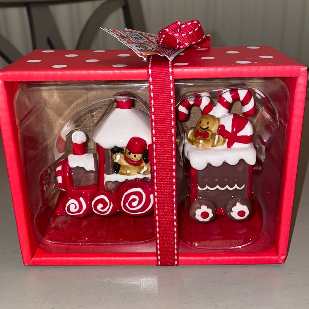 Blue Sky Gingerbread Train Salt & Pepper Shakers